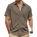 Vatpave Mens Casual Waffle Shirt Short Sleeve Button Down Summer Shirts Loose Fit Beach Shirts