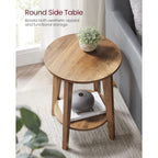 VASAGLE MAEZO Collection - Side Table, 2-Tier Small Round End Table, Nightstand with Tapered Legs, Curved Transitions, for Small Spaces, Living Room, Bedroom, Honey Brown ULET283T41