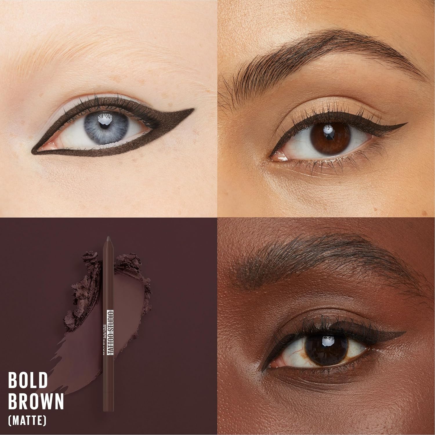 Maybelline TattooStudio Long-Lasting Sharpenable Eyeliner Pencil, Glide on Smooth Gel Pigments with 36 Hour Wear, Waterproof, Bold Brown, 1 Count