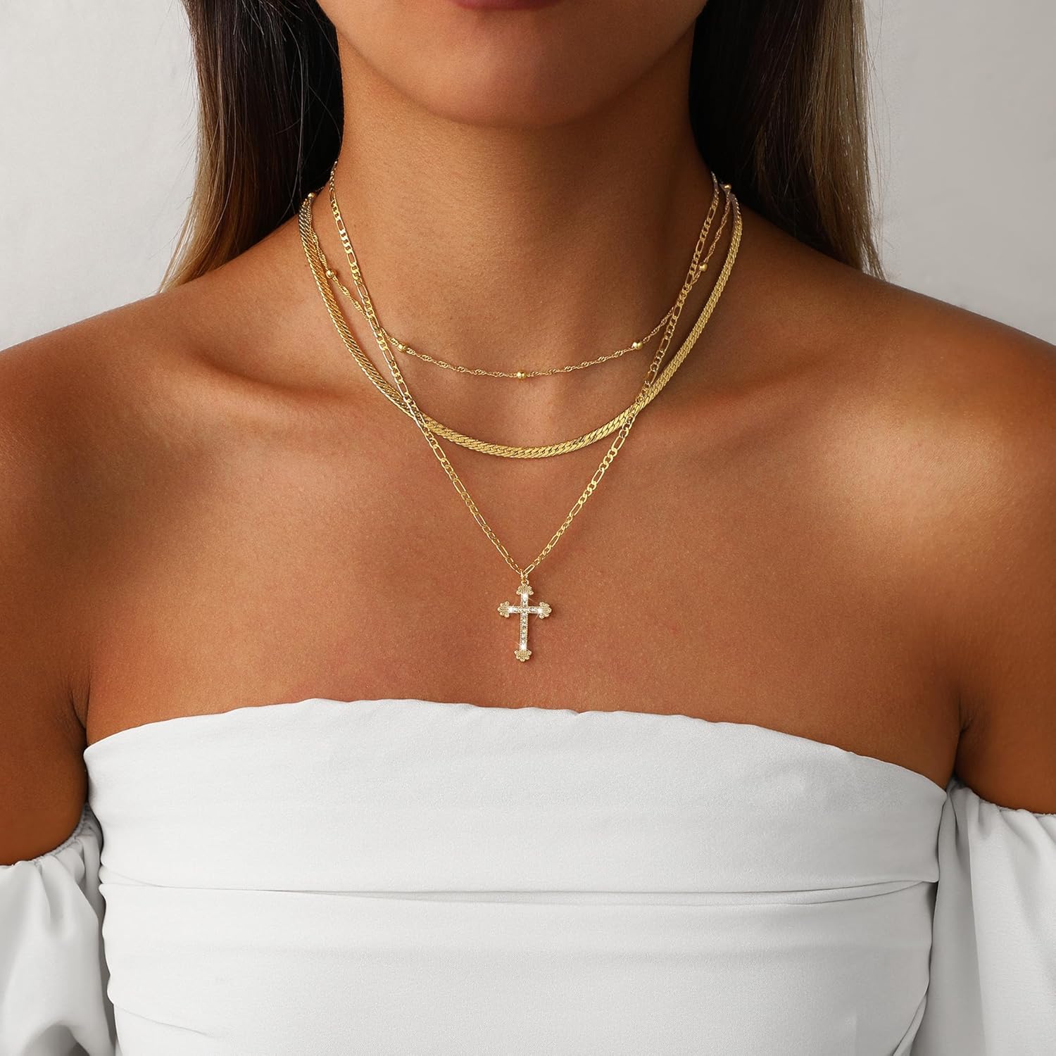 Amicon Cross Necklace for Women 14K Gold Plated Dainty Heart Cross Pendant Choker Simple Trendy Cute Cross Charm Diamond Necklace Faith Jewelry Religious Minimalist Gift