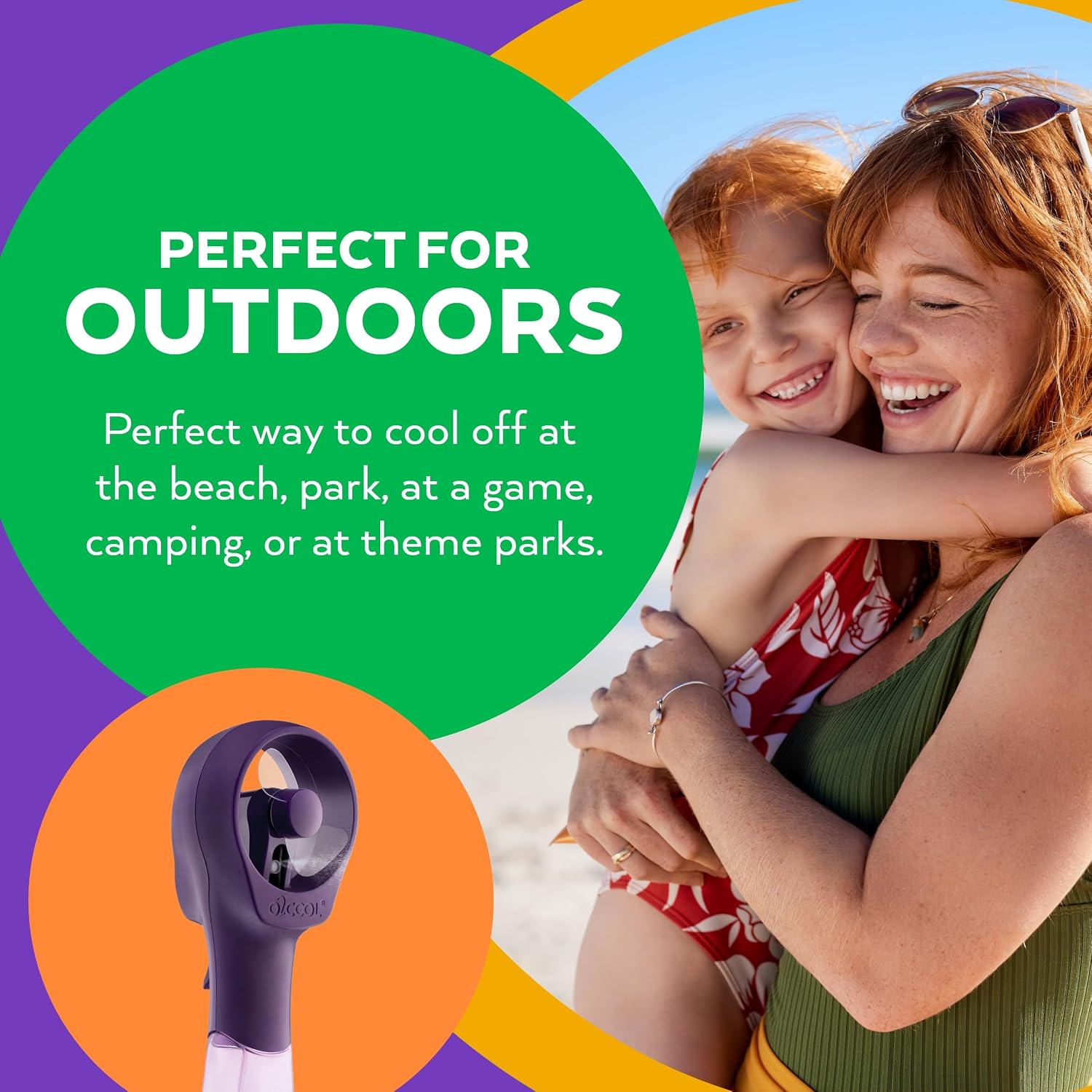 O2Cool Elite Handheld Misting Fan Battery Powered Purple | Yes