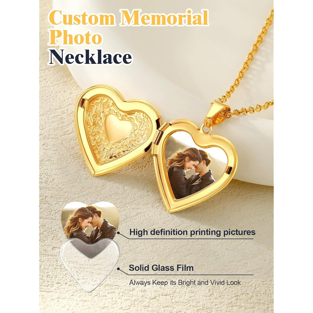 U7 Women Locket Necklace Platinum 14K Gold Photo Lockets that Hold Picture,Chain 20 Inch Personalized Gift Custom Love Heart Image Necklaces