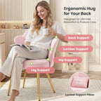 Petal Makeup Vanity Chair With Back, Flower Chair Comfy No Wheels For Girls Women, Makeup Chair With Golden Metal Legs & Lumbar Pillow For Living Room/Makeup Room/Bedroom/Home Office - Pink
