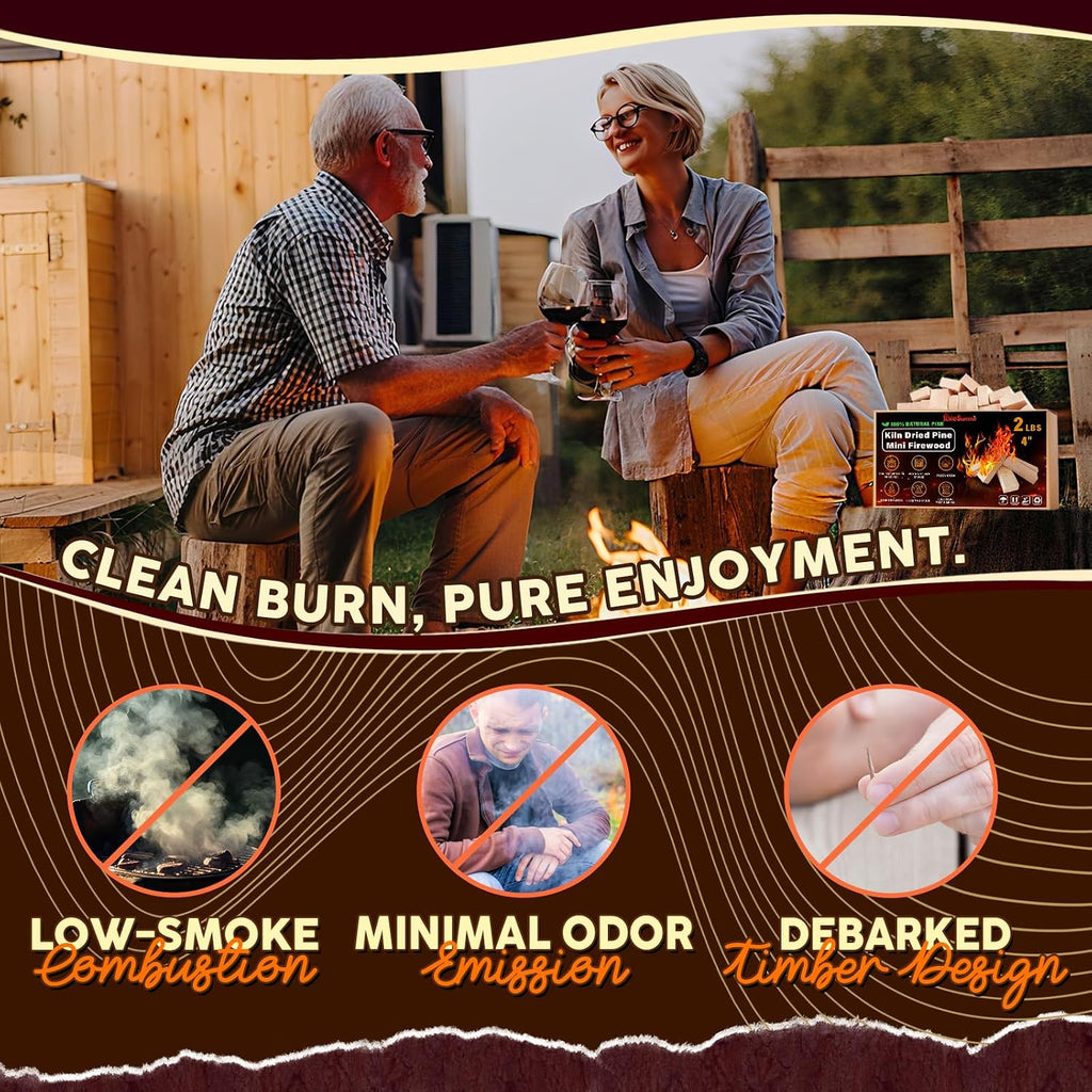 Mini Firewood 4" Kiln Dried Fire Pit Wood For Solo Stove Accessories, Camp Stoves, Tabletop Pits, Bbq Grills & Pizza Ovens 2 Lb Box With Fire Starters & Handling Gloves