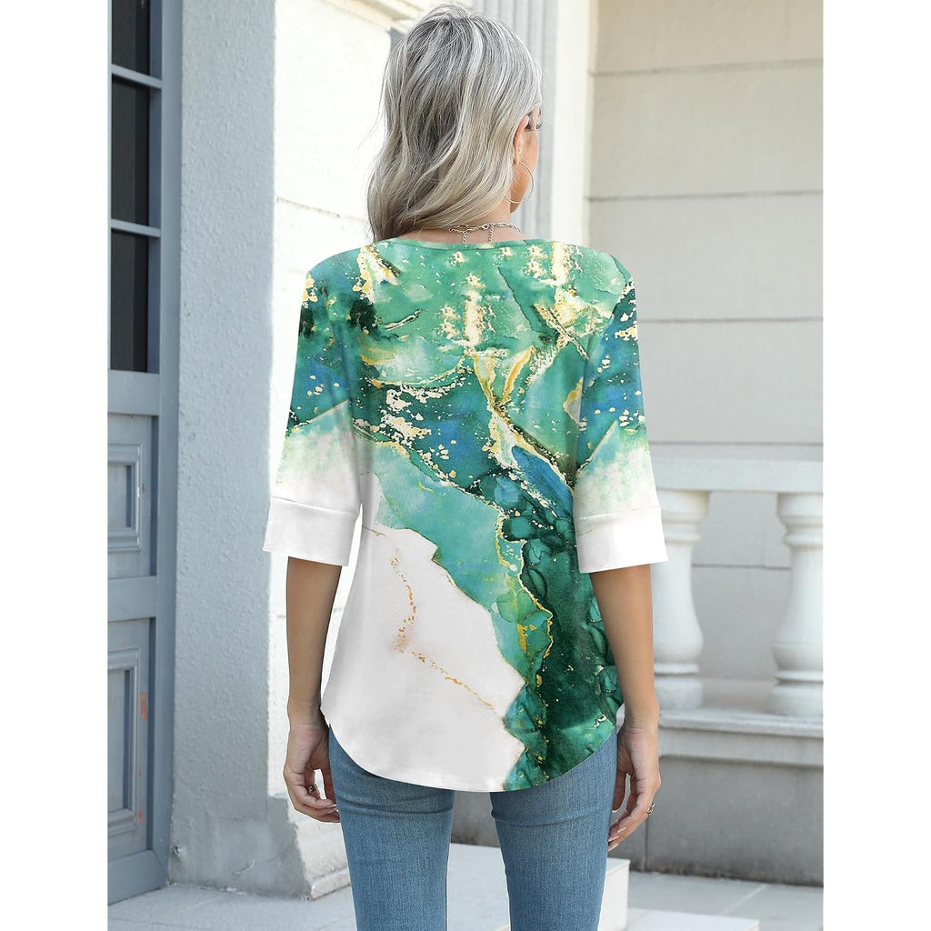 AKEWEI Women's V Neck 3/4 Sleeve T Shirts Summer Top Dressy Casual Basic Tees Shirt Tunic Blouses