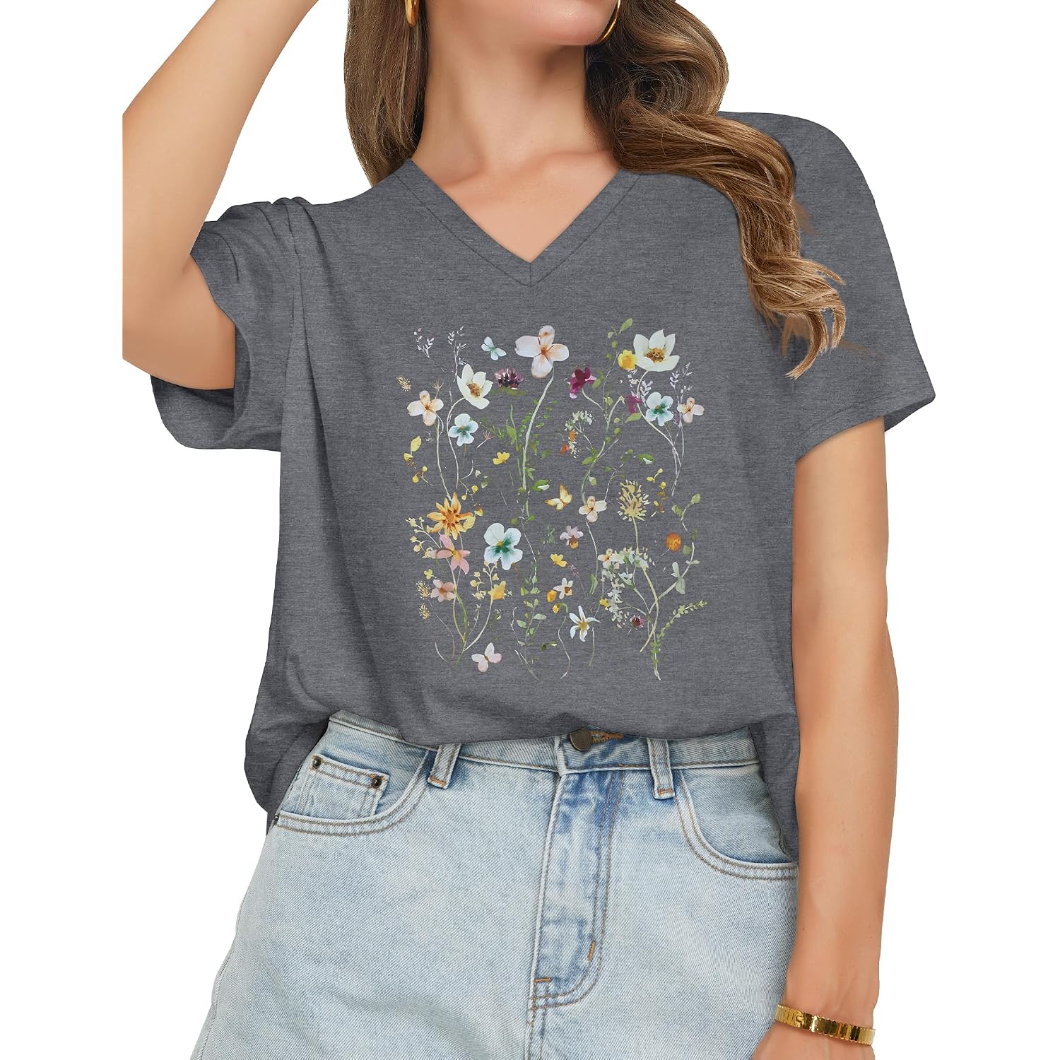 Jiluvin Womens T Shirt Graphic Tees Summer V Neck Short Sleeve Basic Tunic Top 2026
