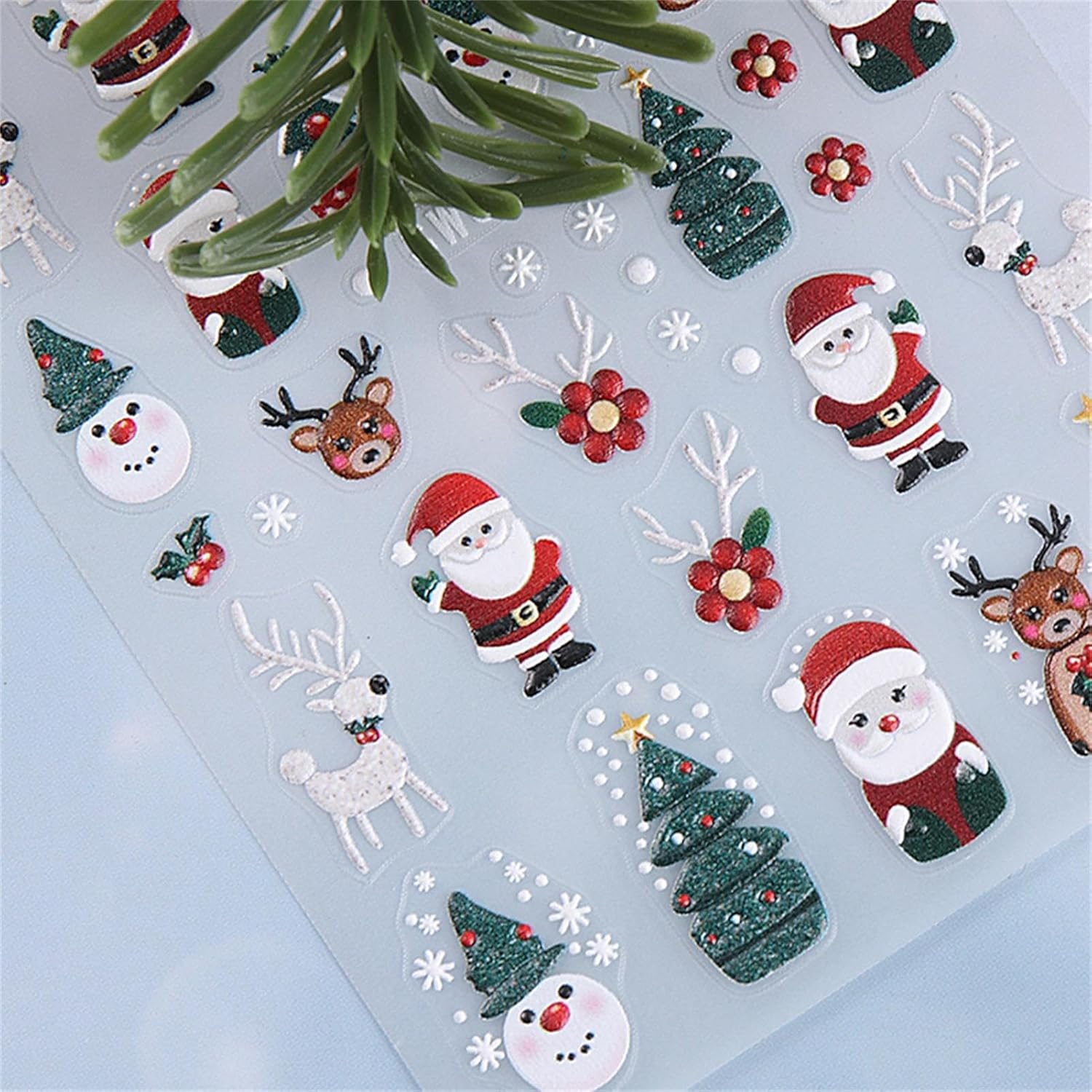 IDDFEVE Christmas Nail Art Stickers, Self-Adhesive Green Santa Hat Snowflake Elk Xmas Tree Design for Holiday Nail Decals, Pegatinas Uñas Navidad DIY Decorations (6 Sheets)