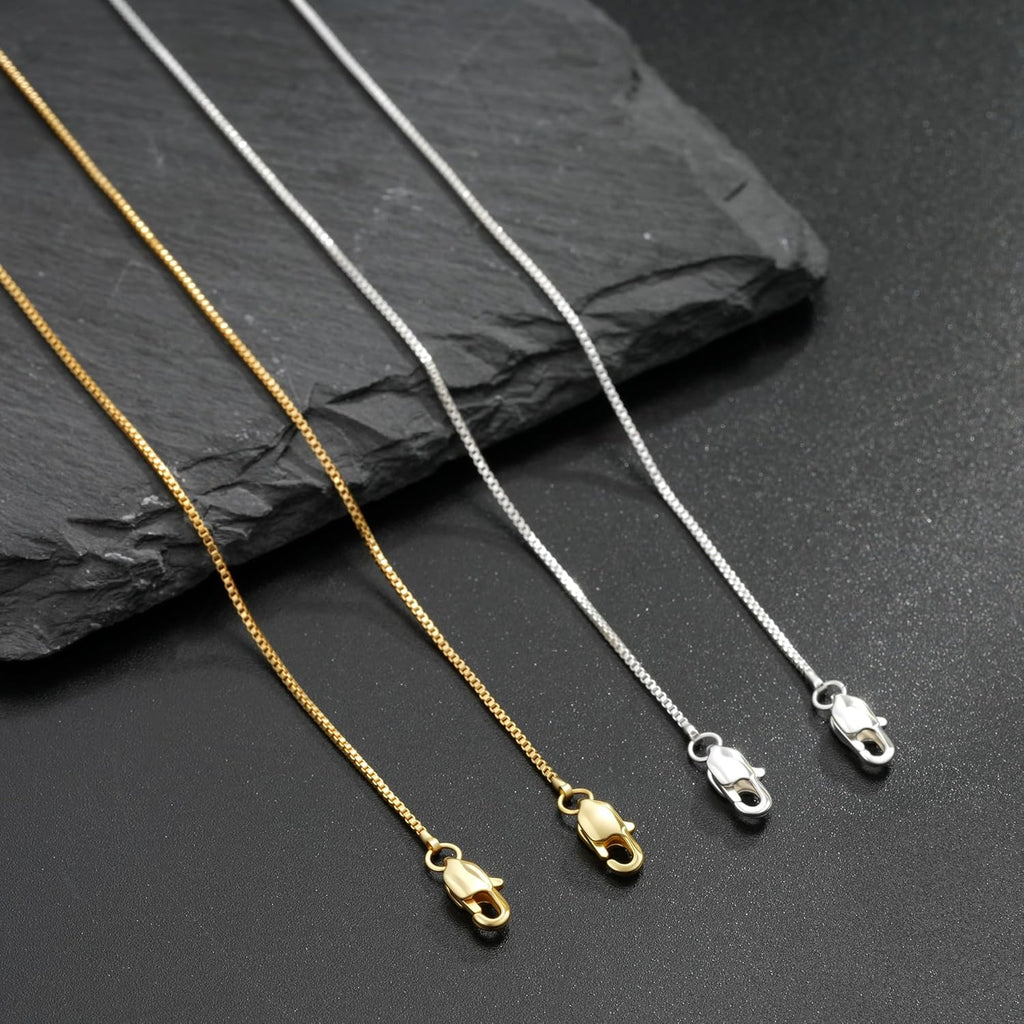 S925 Sterling Silver Box Chain Necklace for Women - 0.8mm Sterling Silver Box Chain Necklace Thick Sturdy Colourfast Chain Necklaces Jewelery for Women 16/18/20/22/24 Inch