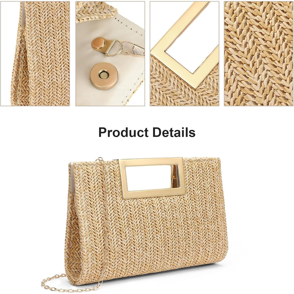 Rniega Straw Clutch Handbags Summer Clutch Woven Boho Beach Bags Straw Purses For Women