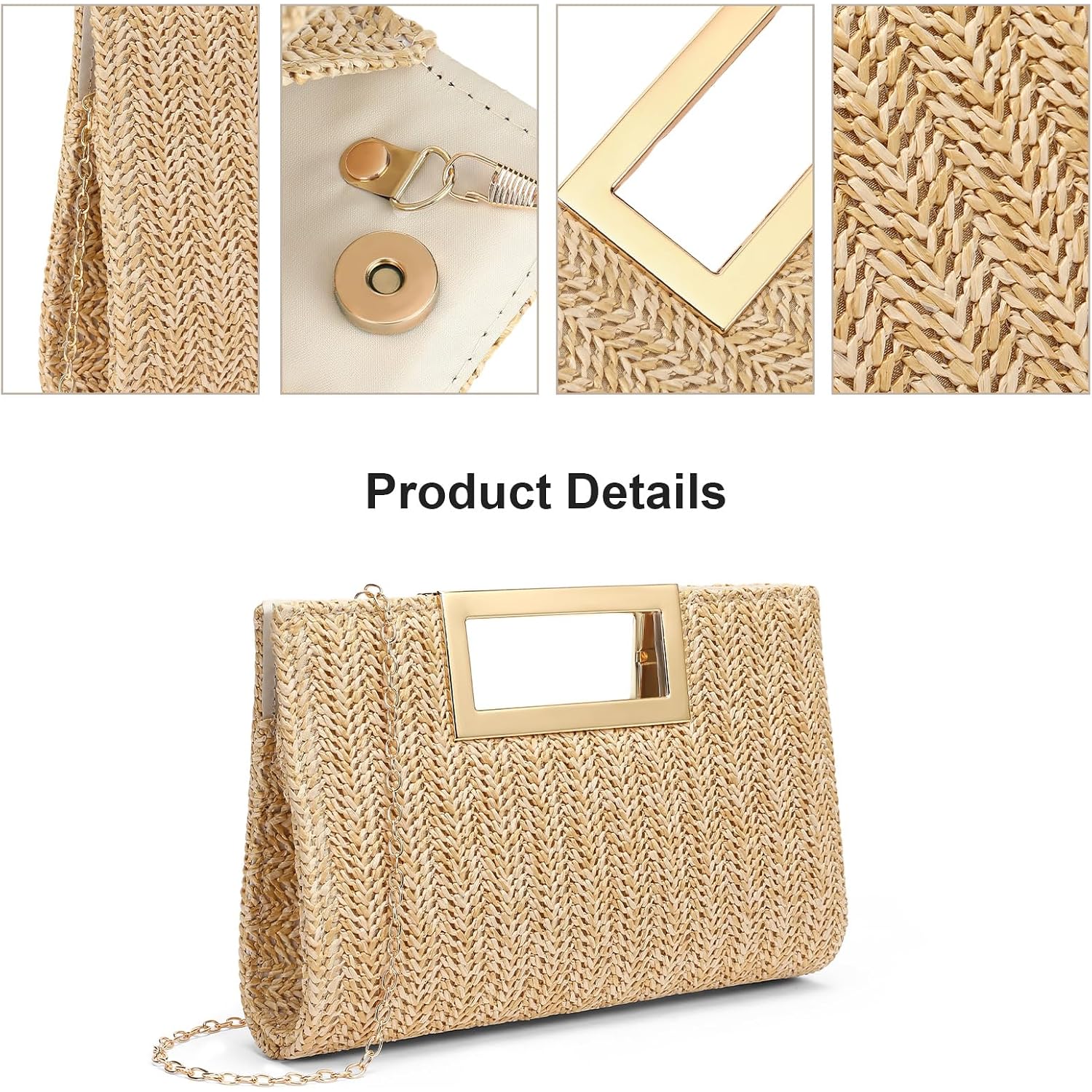 Rniega Straw Clutch Handbags Summer Clutch Woven Boho Beach Bags Straw Purses For Women