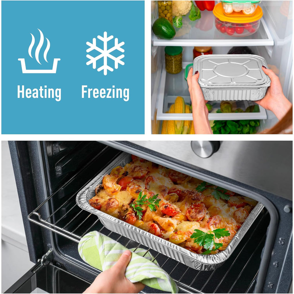 Diplastible Disposable Aluminum Pans With Lids, 9x13 (10pc) And 8x8 Square (10pc) Combo Set, Disposable Baking and Cake Pan (Pack of 20)