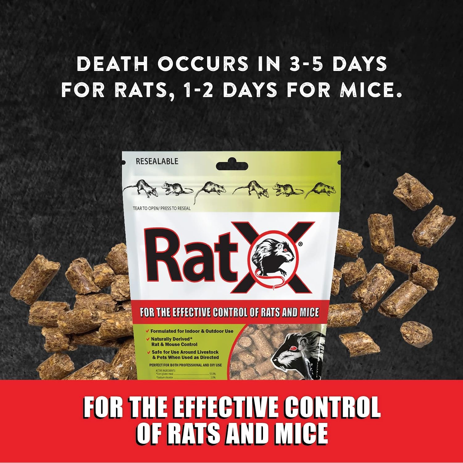 Ratx Rodent Control Bait Pellets For Rats & Mice – Poison Free, Pet Safe Indoor & Outdoor Use Pellets 18 Oz. Bag