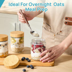 Vtopmart 6 Pack 16Oz Glass Overnight Oats Containers With Bamboo Lids, Portable Wide Mouth Glass Jars Leak Proof, Reusable Glass Food Storage Containers For Yogurt Chia Pudding Salad Pickling Snacks