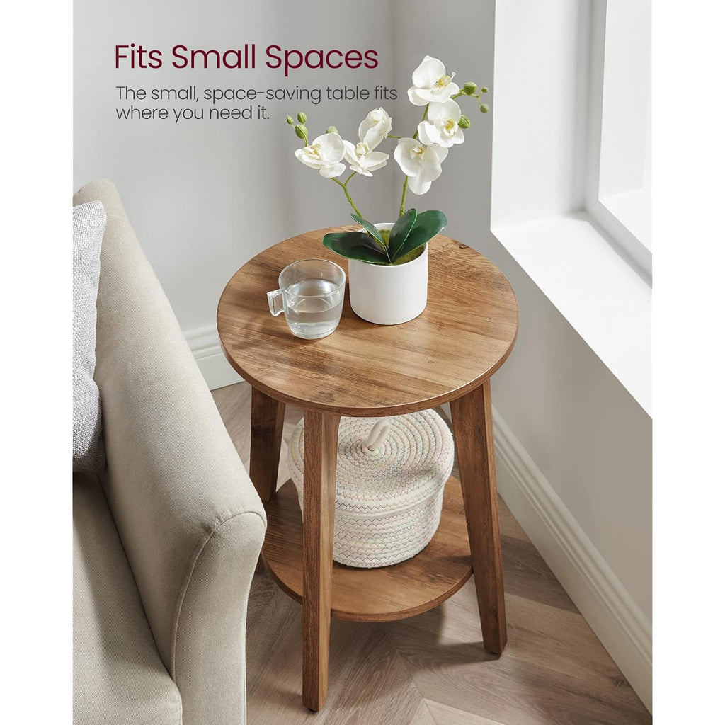 VASAGLE MAEZO Collection - Side Table, 2-Tier Small Round End Table, Nightstand with Tapered Legs, Curved Transitions, for Small Spaces, Living Room, Bedroom, Honey Brown ULET283T41