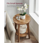 VASAGLE MAEZO Collection - Side Table, 2-Tier Small Round End Table, Nightstand with Tapered Legs, Curved Transitions, for Small Spaces, Living Room, Bedroom, Honey Brown ULET283T41