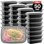 50-Pack Reusable Meal Prep Containers Microwave Safe Food Storage Containers with Lids, 28 oz - 1 Compartment Take Out Disposable Plastic Bento Lunch Box To Go, BPA Free - Dishwasher & Freezer Safe