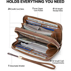 BOSTANTEN Wallets for Women Leather RFID Double Zipper Around Credit Card Holder Large Capacity Wristlet Clutch Wallet