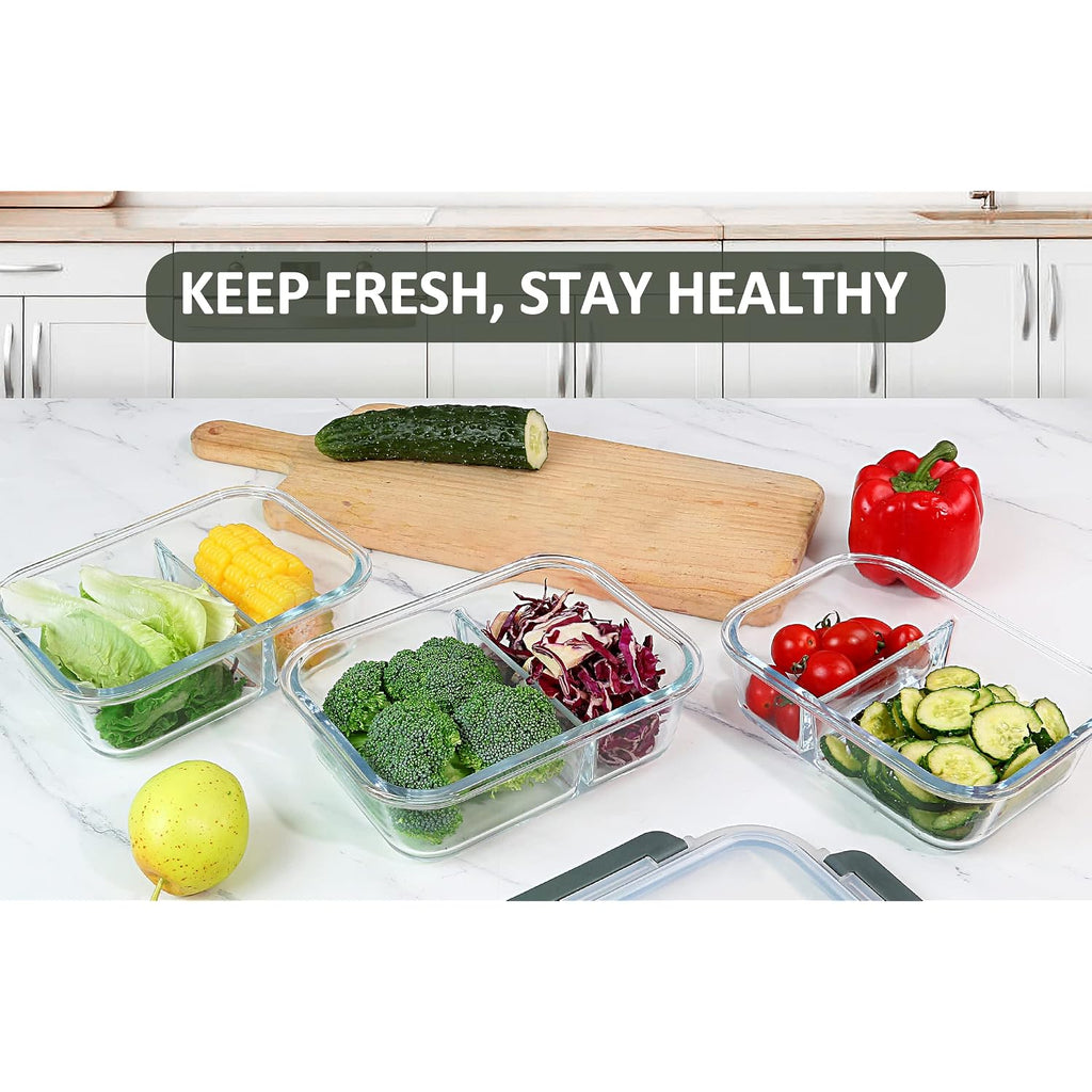 M Mcirco [5-Pack,36 Oz] Glass Meal Prep Containers 2 Compartments Portion Control With Upgraded Snap Locking Lids Glass Food Storage Containers, Microwave, Oven, Freezer And Dishwasher (4.5 Cups)