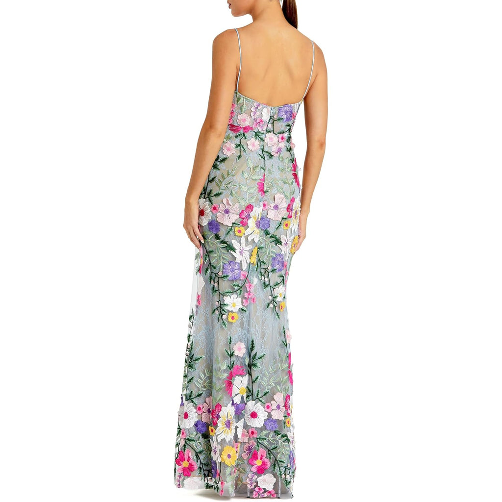 Petite Floral Embroidered Sleeveless Bustier Gown