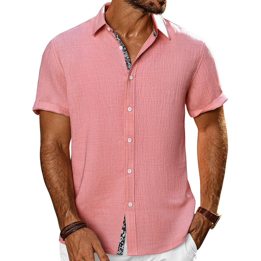 Pj Paul Jones Men'S Button Down Short Sleeve Shirt Casual Summer Beach Textured Wedding Shirts
