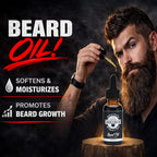 Beard Brush, Beard Comb, Beard Oil, & Beard Balm Grooming Kit for Men's Care, Travel Facial Hair Set for Growth, Styling, Shine & Softness, Great Gifts for Him, Fathers Day, Dad Gifts