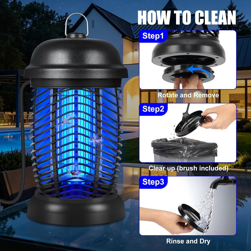 Bug Zapper Outdoor, 4200V Electric Mosquito & Fly Zapper, Black | Covers Up To 1/2 Acre, Fly Traps For Patio Backyard, 3 Prong Plug, 90-130V Abs Plastic Outer, Mosquito Killer