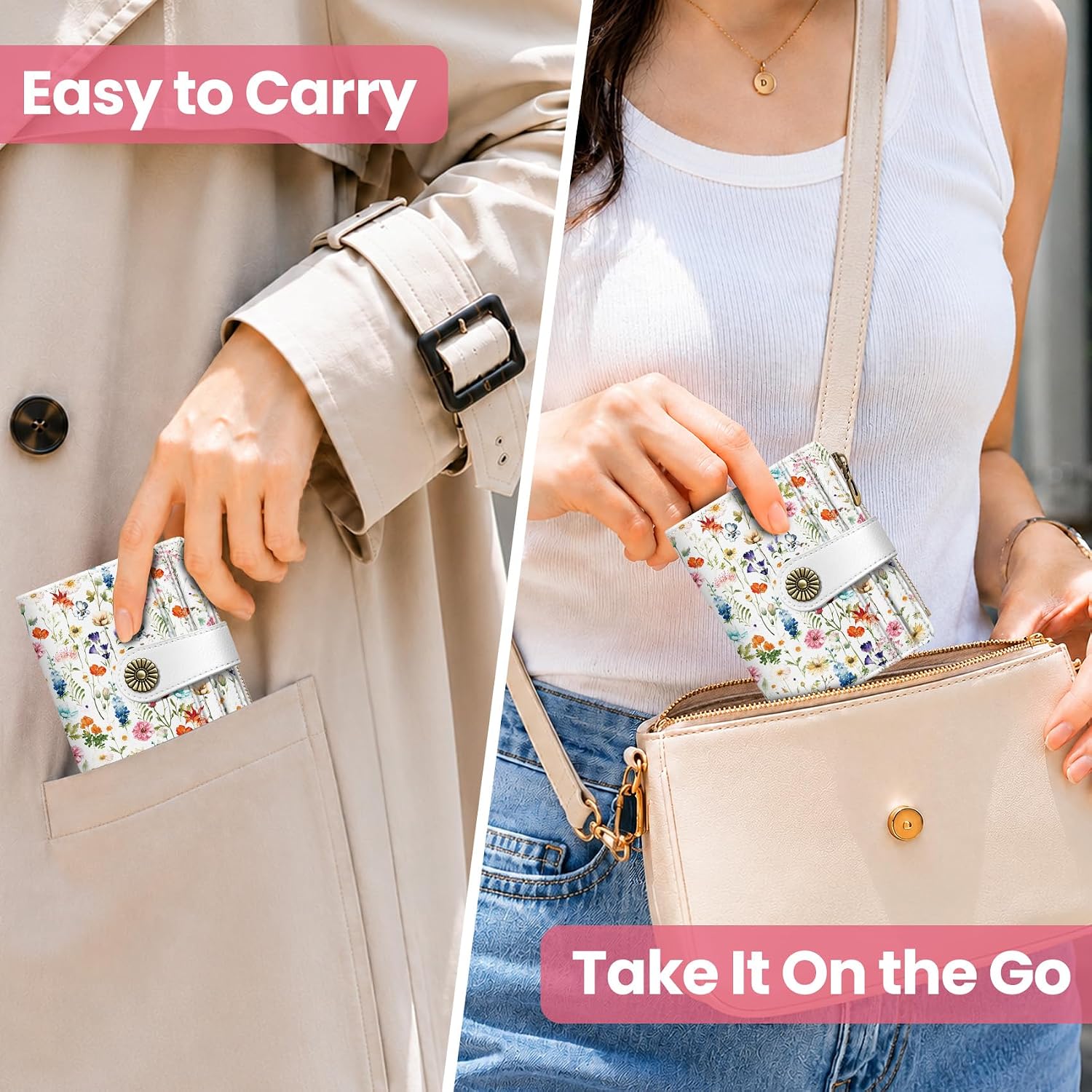 Small Wallet For Women, Rfid Blocking Bifold Card Holder Wallet With 10 Card Slots, Cash Compartment, Zipper Coin Pocket & Id Window, Cute Soft Vegan Leather Compact Wallet, Wildflower