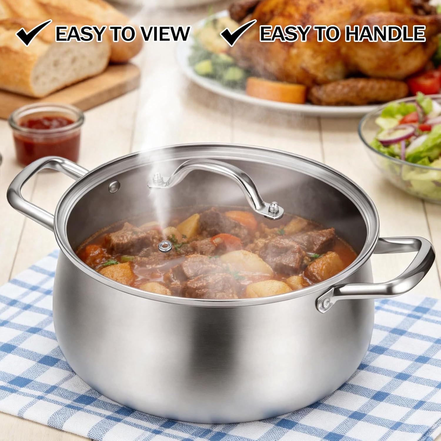 Tifanso Tri-Ply 8 Quart Stainless Steel Stock Pot - Heavy Duty Large Induction Cooking Pot with Lid for Pasta, Soup, Spaghetti, Nonstick Deep Stockpot, Kitchen Cookware for Simmer, Canning, Boiling