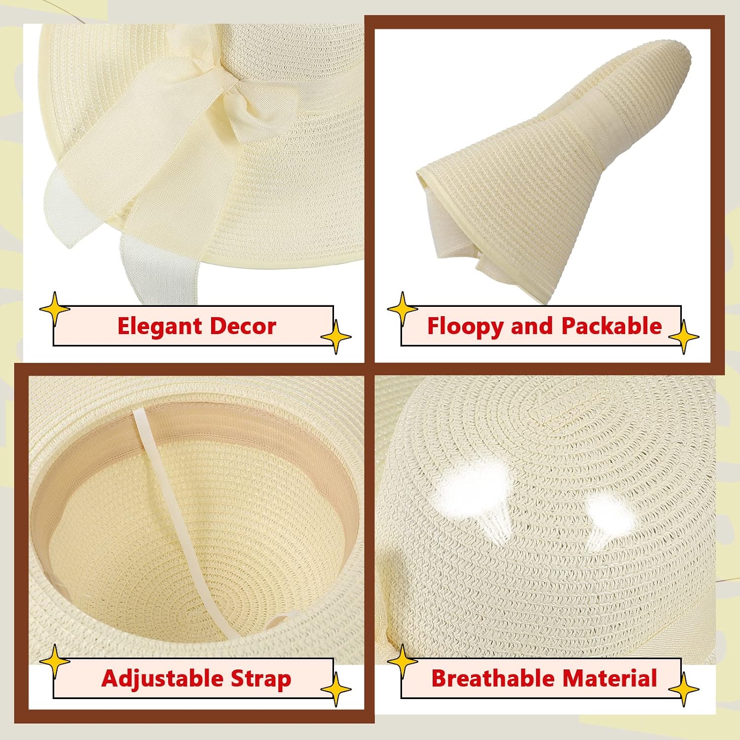 12 Pcs Women'S Wide Brim Straw Hats Floppy Sun Hat Panama Fedora For Tea Party Foldable Sun Visors Summer Beach Cap