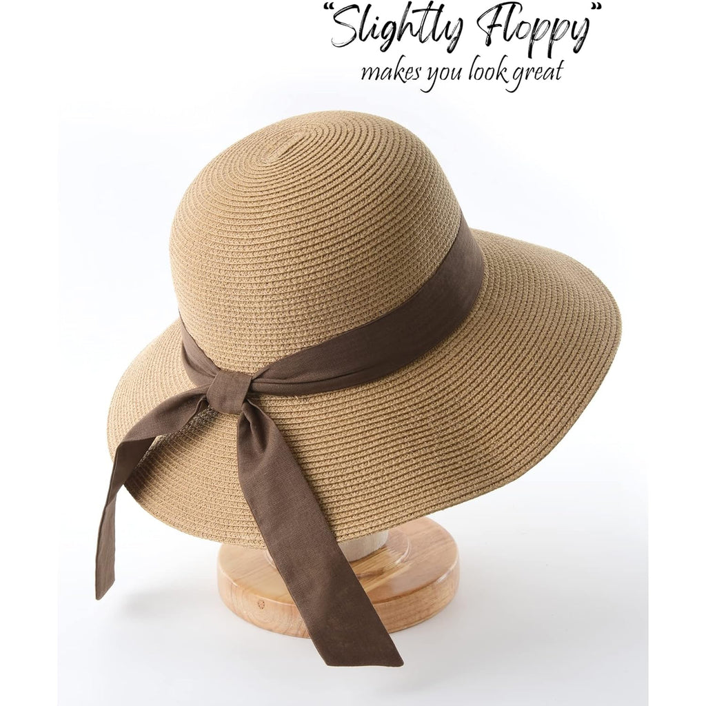 FURTALK Womens Beach Sun Straw Hat UV UPF 80+ Travel Foldable Brim Summer UV Hat