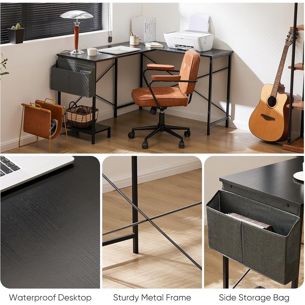 Sweetcrispy L Shaped Desk - Computer Gaming Desk Corner Desk | Pc Table Organizer With Cpu Stand Side Bag For Home Office Dorm Sturdy, Writing Workstation, Black, 50-Inch