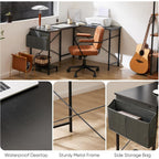 Sweetcrispy L Shaped Desk - Computer Gaming Desk Corner Desk | Pc Table Organizer With Cpu Stand Side Bag For Home Office Dorm Sturdy, Writing Workstation, Black, 50-Inch