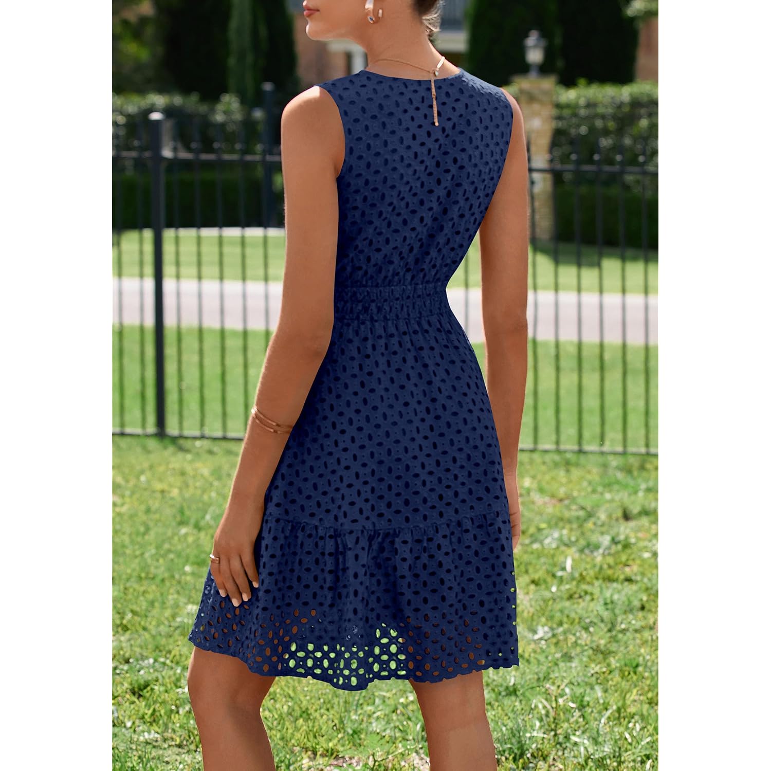 Prettygarden Women'S Summer Dresses 2026 Sleeveless V Neck Eyelet Hollow Out Swing A Line Beach Vacation Sun Dress