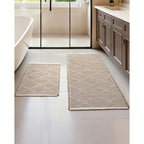Waffle Bath Mat Set, Non Slip Bathroom Rugs Sets 2 Piece, Ultra Absorbent Long Bath Rug Runner For Bathroom Boho Chic Decor, Machine Washable Floor Mats, Brown & White, 20"×47" Plus 18"×30"