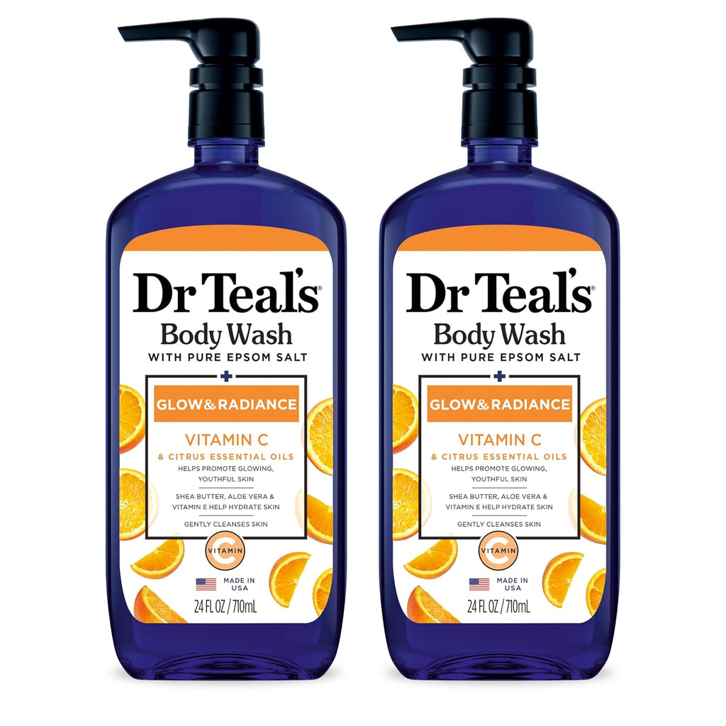 Dr Teal'S Body Wash With Pure Epsom Salt, Glow & Radiance With Vitamin C & Citrus Essential Oils, 24Oz (Pack Of 2)