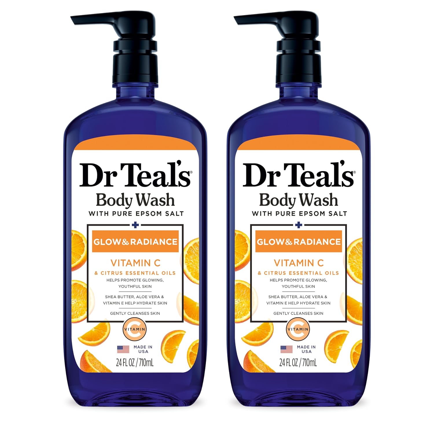 Dr Teal'S Body Wash With Pure Epsom Salt, Glow & Radiance With Vitamin C & Citrus Essential Oils, 24Oz (Pack Of 2)