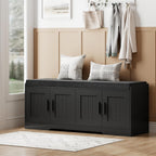 2-Tier Storage Bench, Shoe Bench With Thickened Padded Seat Cushion, Entryway Bench With 4 Doors, Adjustable Shelf, 13.8" D X 45.3" W X 18.5" H, For Entryway, Living Room, Bedroom, Black