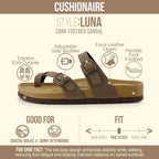 Cushionaire Luna Sandals For Women, Cork Footbed Womens Sandals For Summer Comfort With Adjustable Straps, Wide Width Available