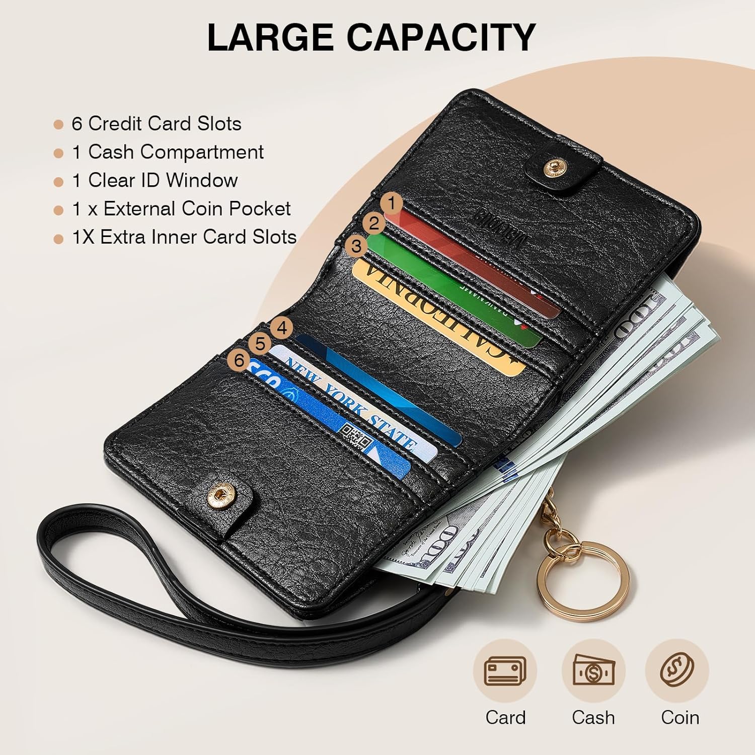 Marvolia Small Wallet for Women Compact Wallet Soft Vegan Leather Bifold Card Holder Ladies Wristlet