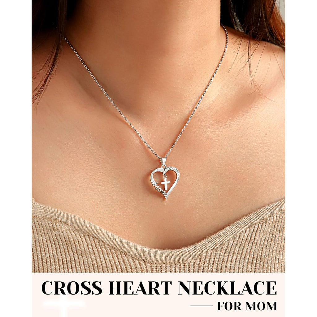 PINKDODO Heart Cross Necklace for Women Baptism Confirmation Easter Gifts