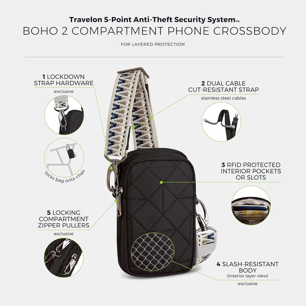 Travelon Anti-Theft Boho 2 Compartment Phone Crossbody