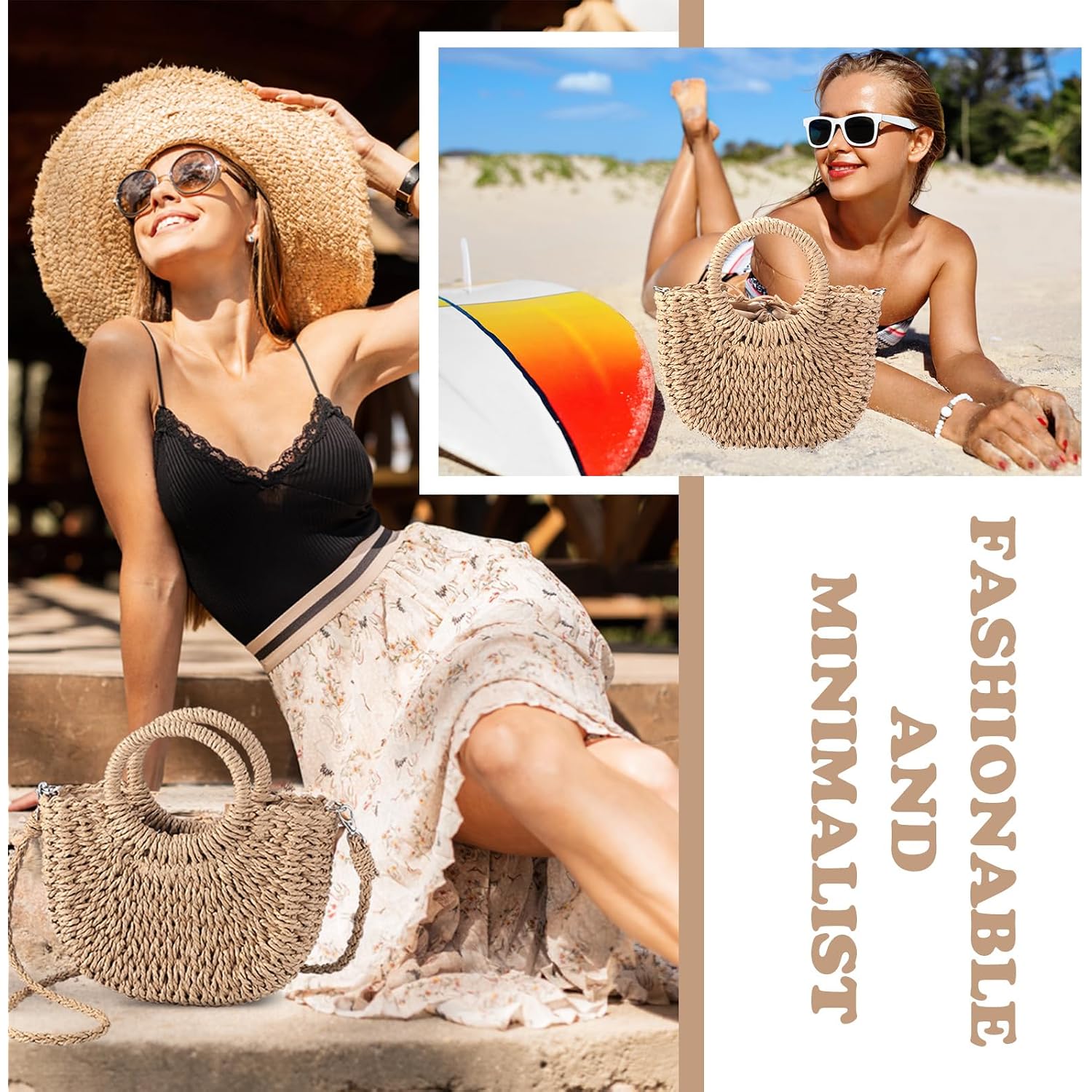 Straw Purses For Women Semi Circle Rattan Straw Purses Bulk With Handles For Women Wedding Guests Bridesmaid Gifts
