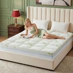 Queen Memory Foam Mattress Topper, 4 Inch Dual Layer Gel Foam Mattress Pad With Soft Pillow Top Cover, Viscose Made From Bamboo, Overfilled, Deep Pocket 8"-18"