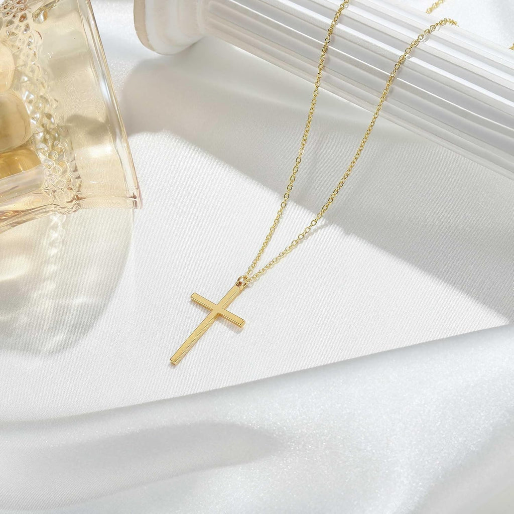 MONOZO Gold Cross Necklace for Women Girls, 14K Gold Plated Layered Cross Necklace Tiny Sideway Choker CZ Necklaces for Women Trendy Christian Baptism Religious Faith Jewelry Gifts