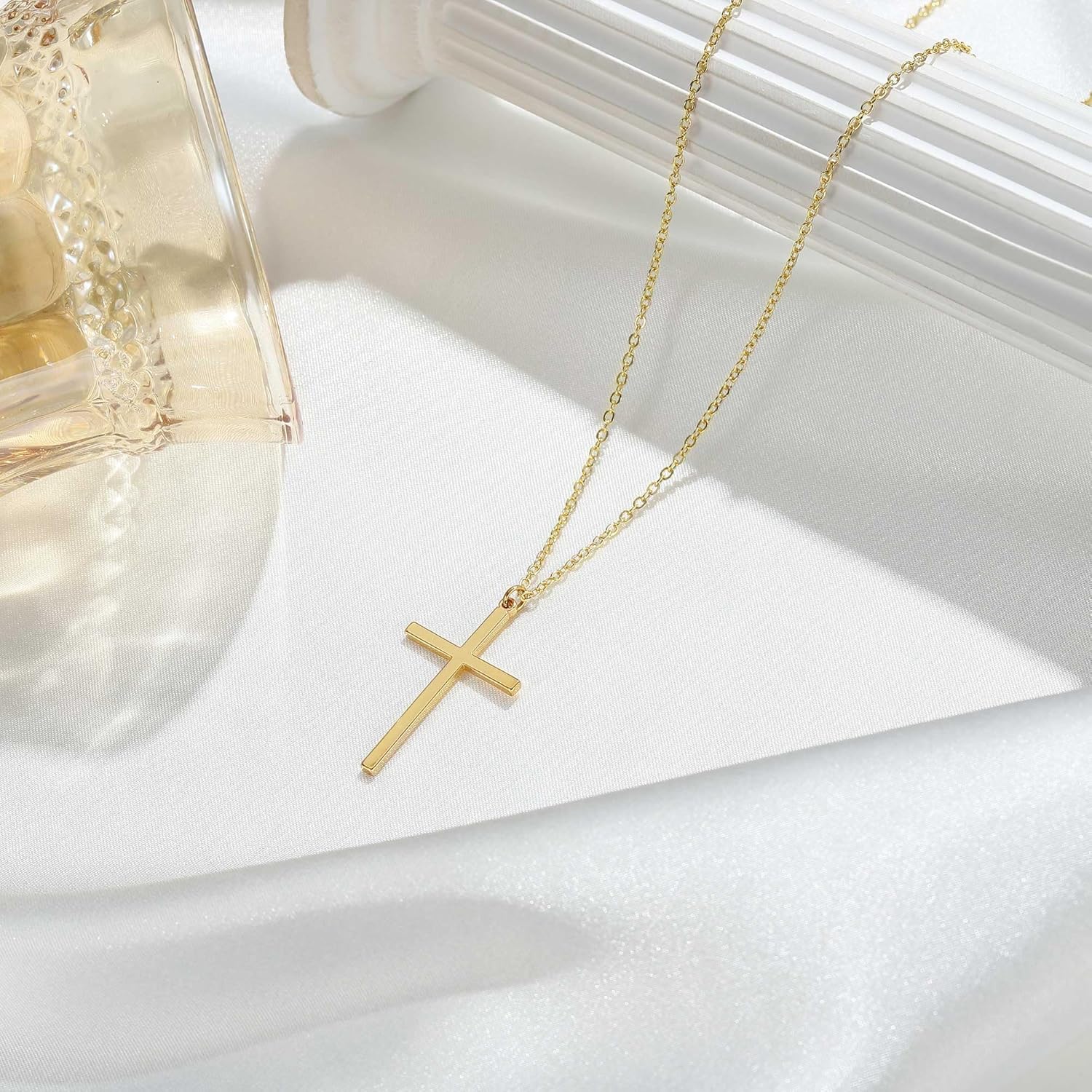 MONOZO Gold Cross Necklace for Women Girls, 14K Gold Plated Layered Cross Necklace Tiny Sideway Choker CZ Necklaces for Women Trendy Christian Baptism Religious Faith Jewelry Gifts