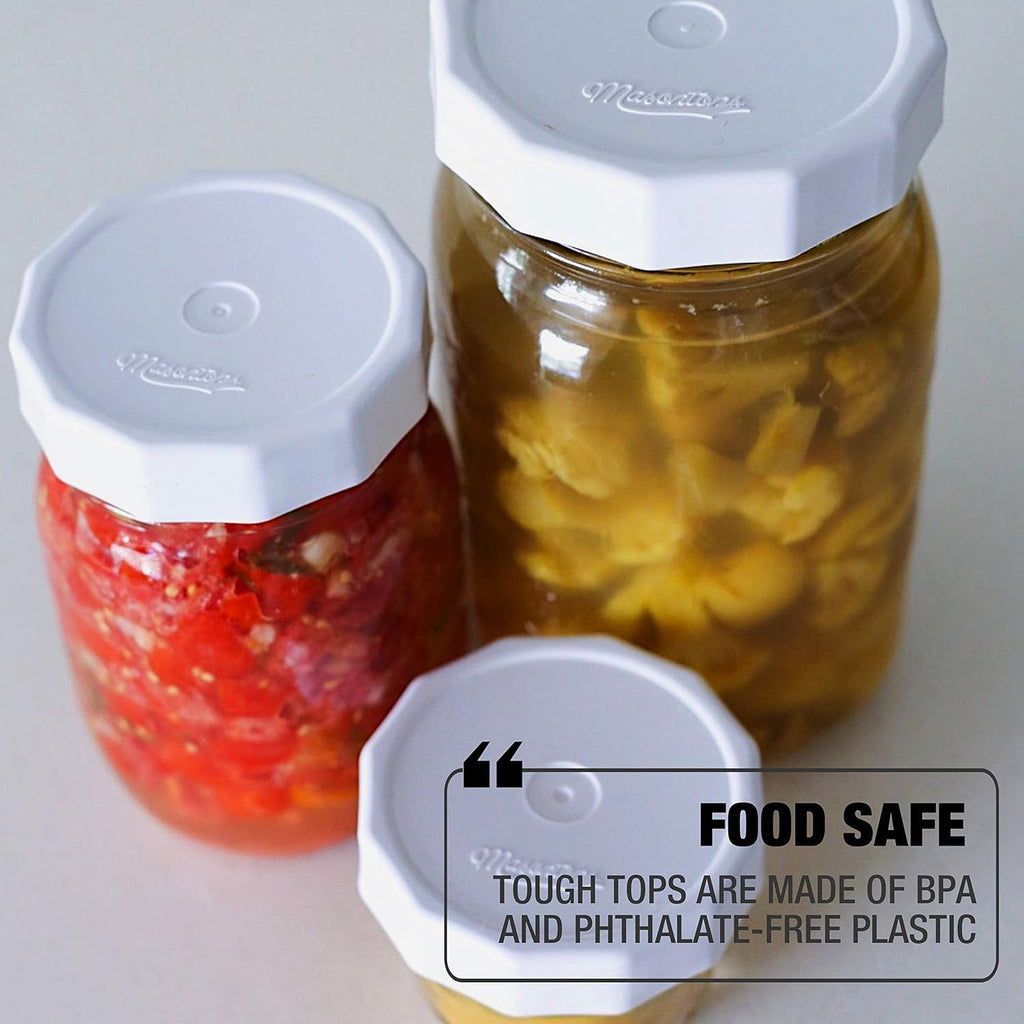 Masontops Tough Tops - Ball Wide Mouth Mason Jar Lids Plastic Leakproof - BPA-Free White Plastic Mason Jar Lids - Reusable Dry Canning Lids fit Ball Jars (Ball Mason Jars not included)