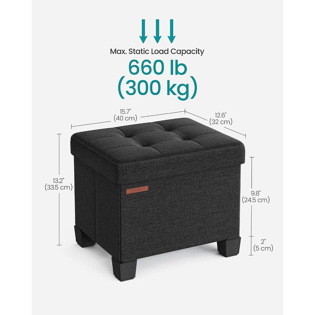 Songmics Storage Ottoman, Small Ottoman Foot Rest With Legs, 12.6 X 15.7 X 13.2 Inches Foot Stool, Load Up To 660 Lb, For Living Room, Bedroom, Dorm, Ink Black Ulsf012B01