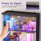 Dystler Glass Display Cabinet With Doors And Rgb Led Lights | 69" Tall Curio Cabinet, 5-Tier Wooden Shelves, Lockable Display Case, Motion Sensor, For Collectibles, Living Room, Black