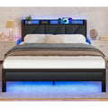 Queen Bed Frame With Headboard And Storage Shelf, Led Light And Charging Station, Metal Platform Bed With Heavy Duty Slats, No Box Spring Needed, Noise Free & Easy Assembly