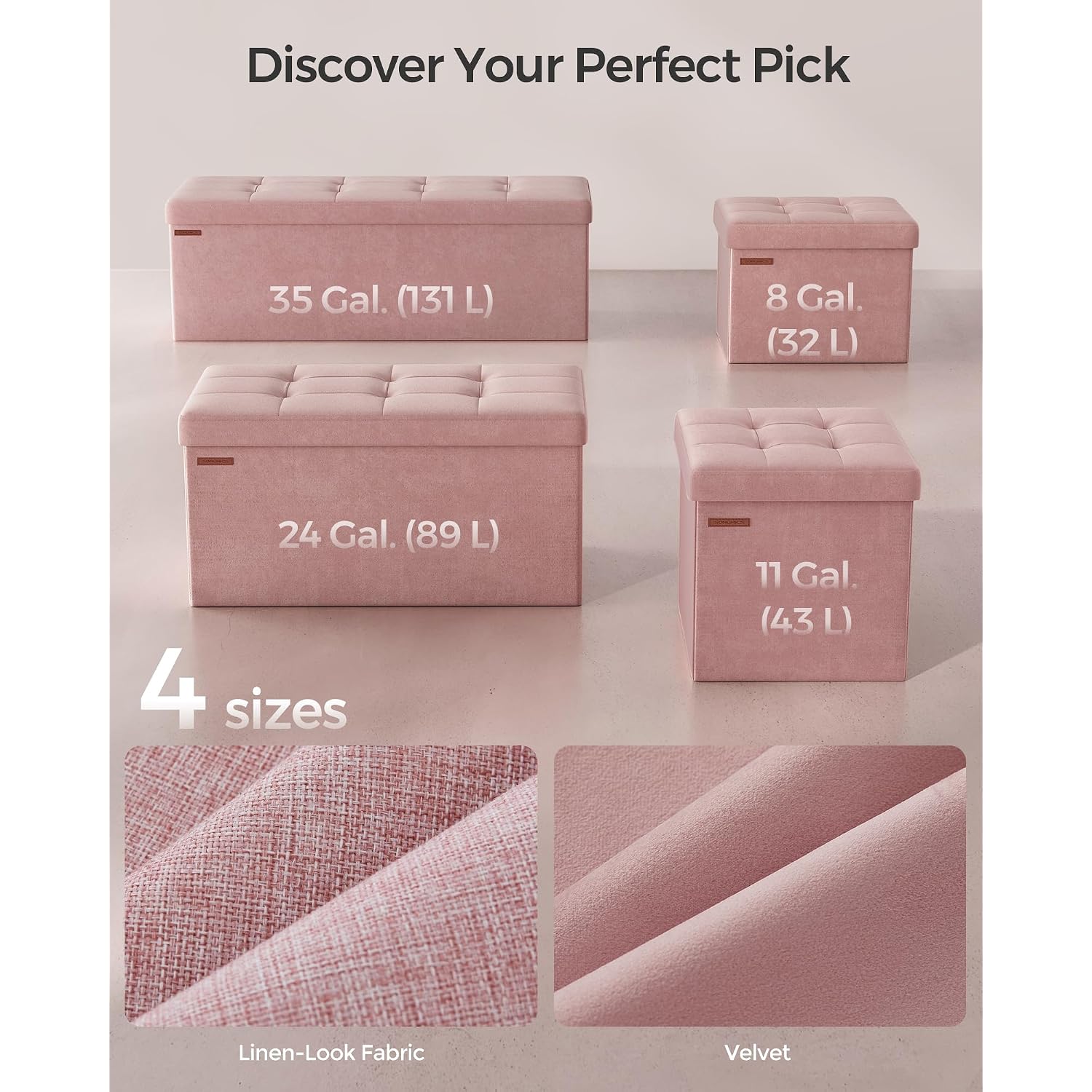 Songmics Mazie Collection - Storage Ottoman Bench, Foldable Foot Rest, 15 X 43 X 15 Inches, End Of Bed Bench, Storage Chest, Load 660 Lb, Living Room, Bedroom, Entryway, Jelly Pink Ulsf277R01
